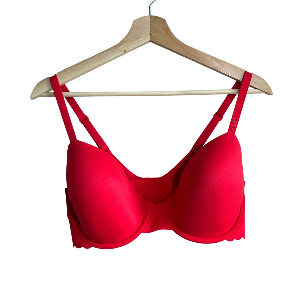 Aerie Smoothez Demi Bra 34DDD Red Womens Scalloped Seamless Underwire